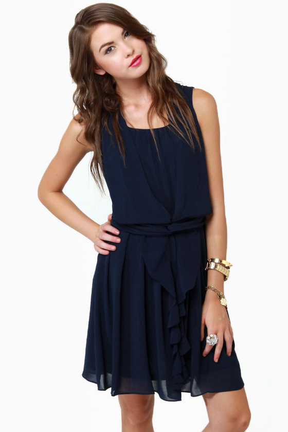 Pretty Navy Blue Dress - Sleeveless Dress - $83.00