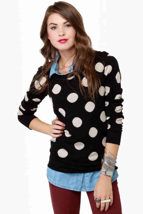 Cute Polka Dot Sweater - Black Sweater - Lightweight Sweater - $78.00 ...
