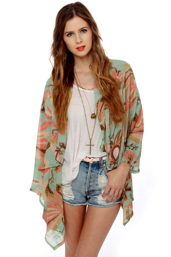 Italian Riviera Sheer Mint Print Top