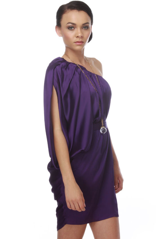 Birthstone One Shoulder Purple Dress