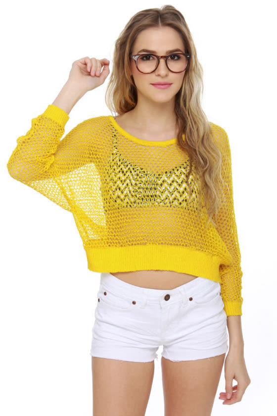 Cute Yellow Top Yellow Sweater Open Knit Sweater 47.00 Lulus