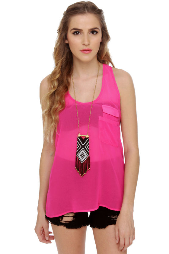 Line it Up Sheer Fuchsia Tank Top
