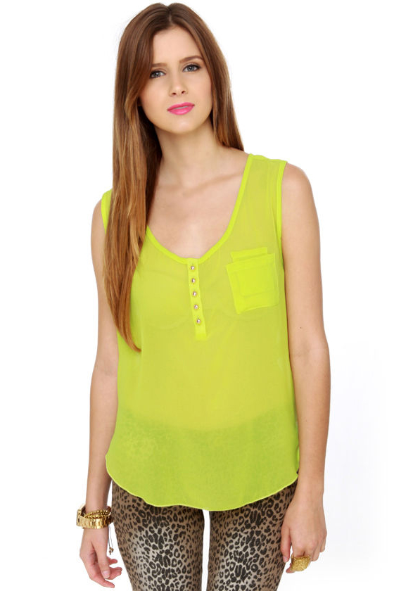 Here I Glow Neon Chartreuse Tank Top