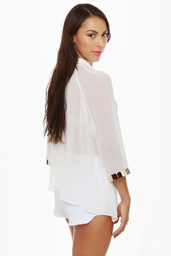 Metal Detector White Button-Up Top
