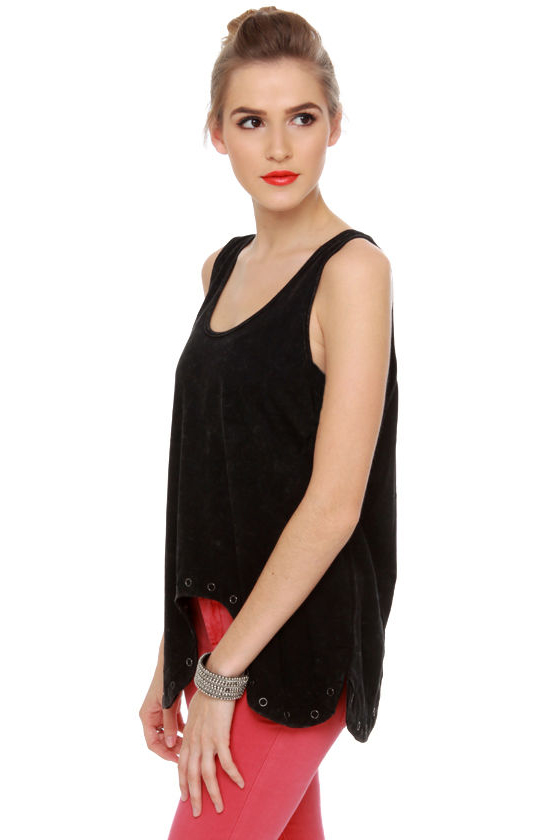 Oh Snap! Washed Black Tank Top