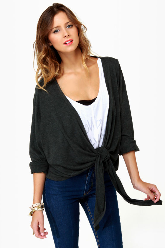Volcom Autumn Spice Kimono Charcoal Grey Wrap Sweater