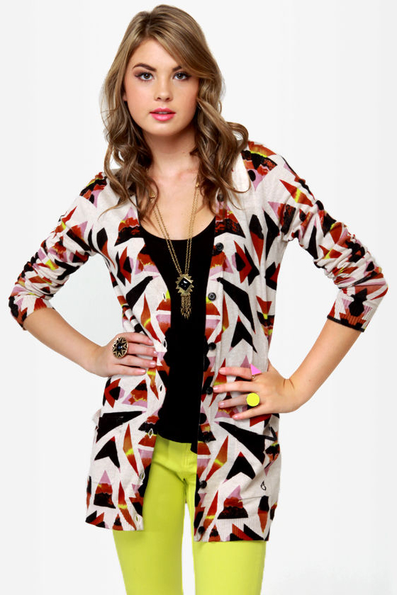 Volcom V.Co Loves Beige Print Cardigan Sweater