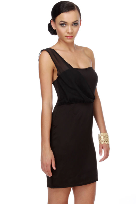 Volcom Party of Dots One Shoulder Black Dress