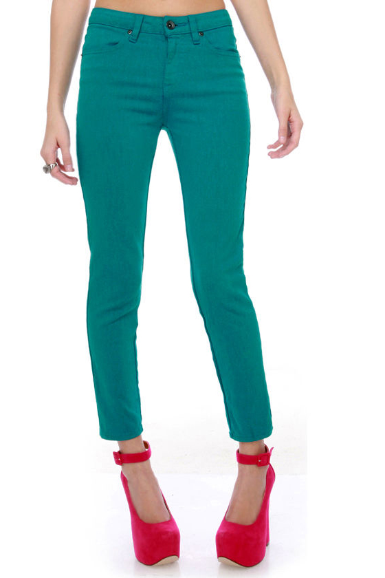 Volcom What the Twill Turquoise Skinny Jeans