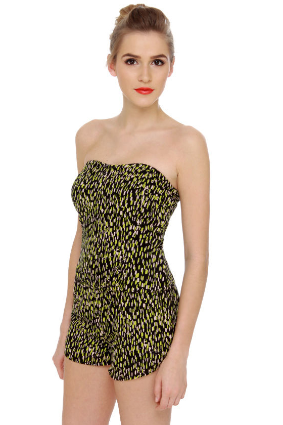 Volcom Rain Check Strapless Print Romper