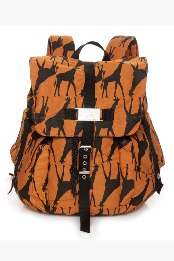 Volcom Copy Kat Orange Giraffe Print Backpack
