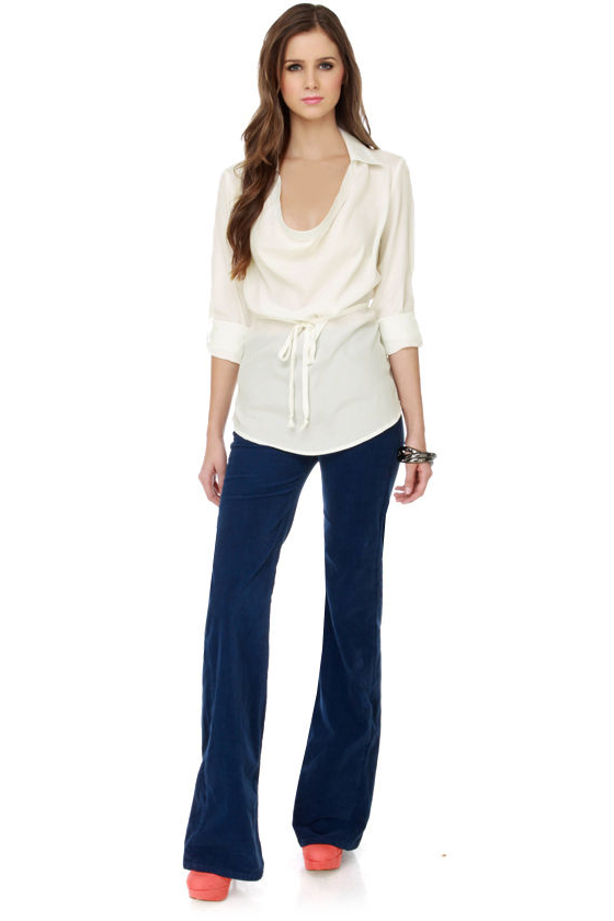Inside Scoop Long Sleeve Ivory Top