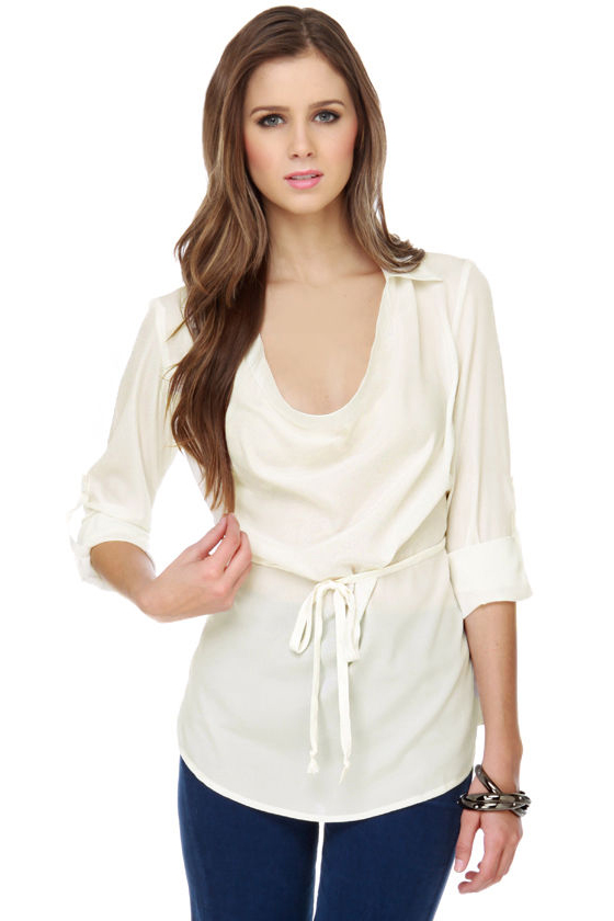Inside Scoop Long Sleeve Ivory Top