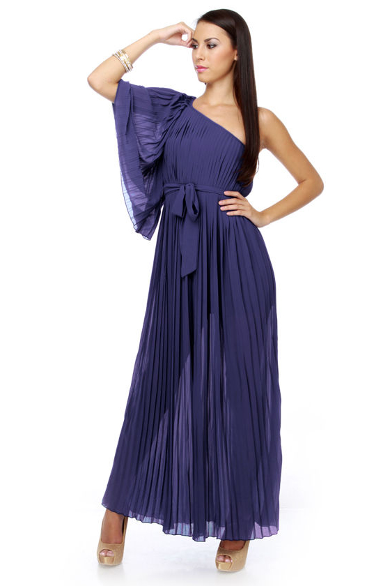 Long Cool Drink One Shoulder Blue Maxi Dress