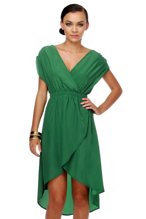 Cute Green Dress - High Low Hem Dress - $36.00