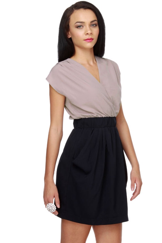 Classic Color Block Dress - Grey Dress - Navy Blue Dress - $40.00