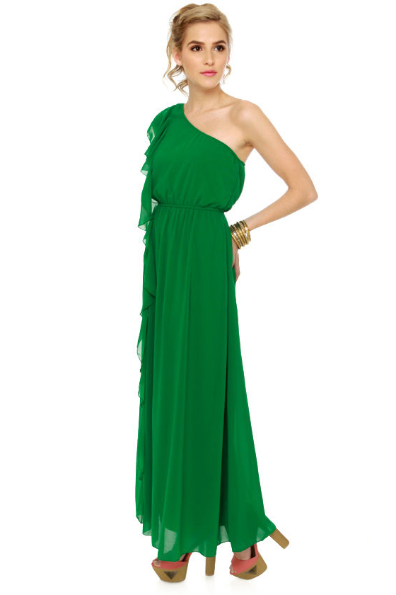 All Ruffled Up Green Maxi Dress