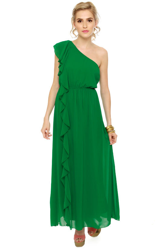All Ruffled Up Green Maxi Dress