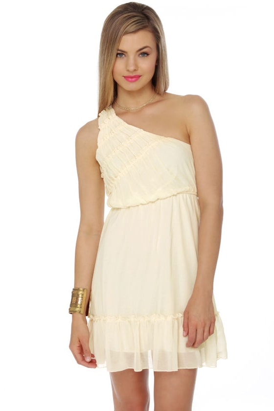 cream one shoulder dress