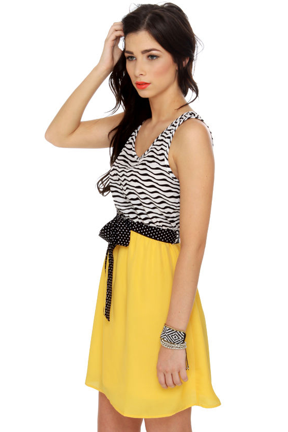 Serengeti Scene Yellow Zebra Print Dress