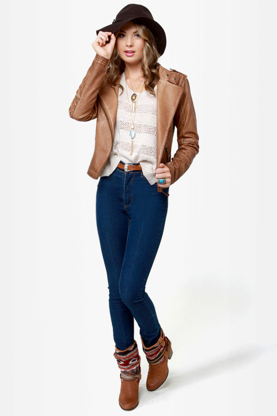 Black Sheep Heart Brown Vegan Leather Moto Jacket
