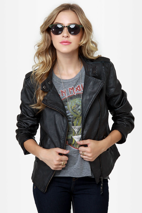 Black Sheep Heart Black Vegan Leather Moto Jacket