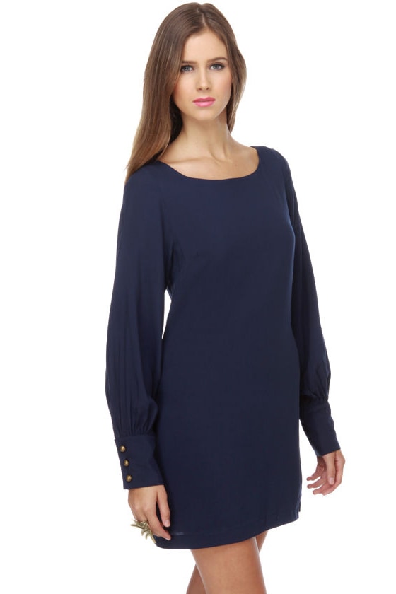 navy blue long sleeve shirt dress