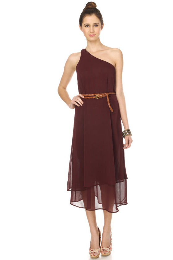 Trail Mix One Shoulder Maroon Dress