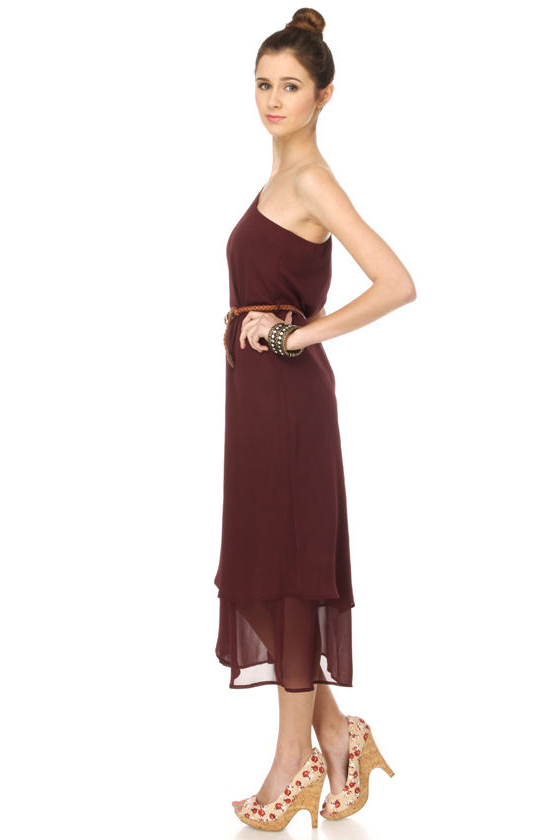 Trail Mix One Shoulder Maroon Dress