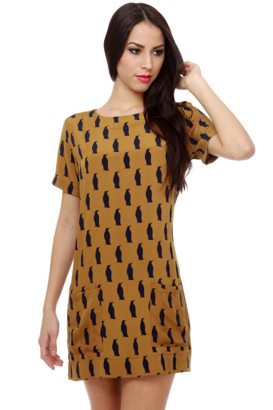 Penguin Pals Brown Shift Dress