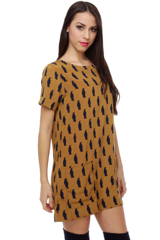 Penguin Pals Brown Shift Dress