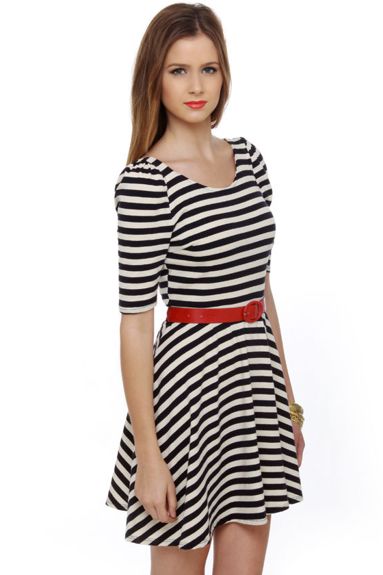 Nauti-Call Me Navy Blue Striped Dress