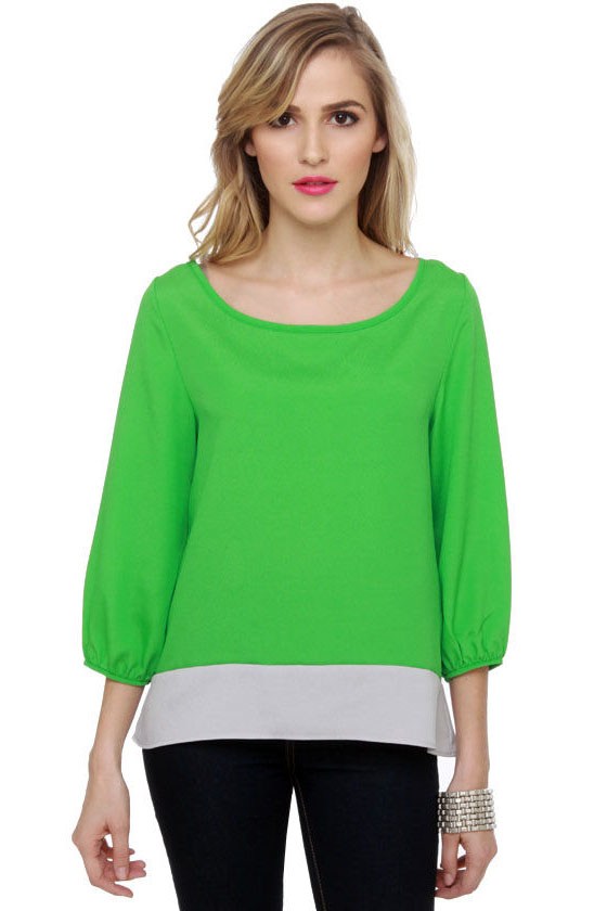 Adorable Green Top - Color Block Top - Short Sleeve Top - $29.00