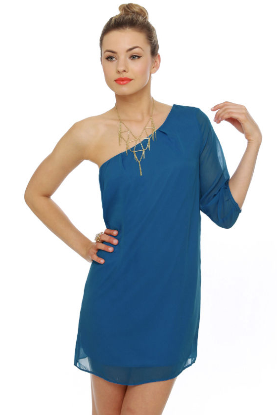 C\'mon Get Happy One Shoulder Sapphire Blue Dress