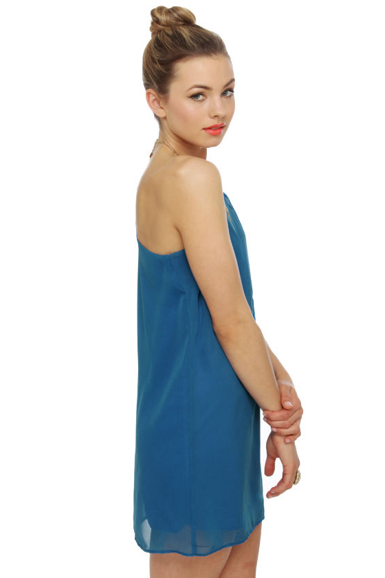 C\\\'mon Get Happy One Shoulder Sapphire Blue Dress