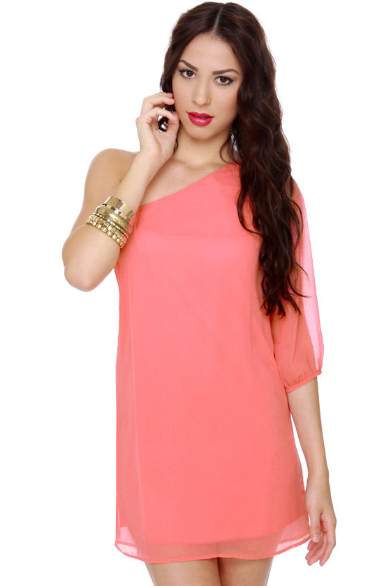 C\\\'mon Get Happy One Shoulder Coral Pink Dress