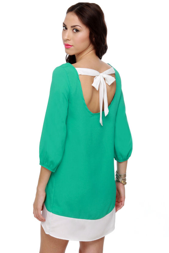 Cute Mint Green Dress - Shift Dress - Color Block Dress - $35.00