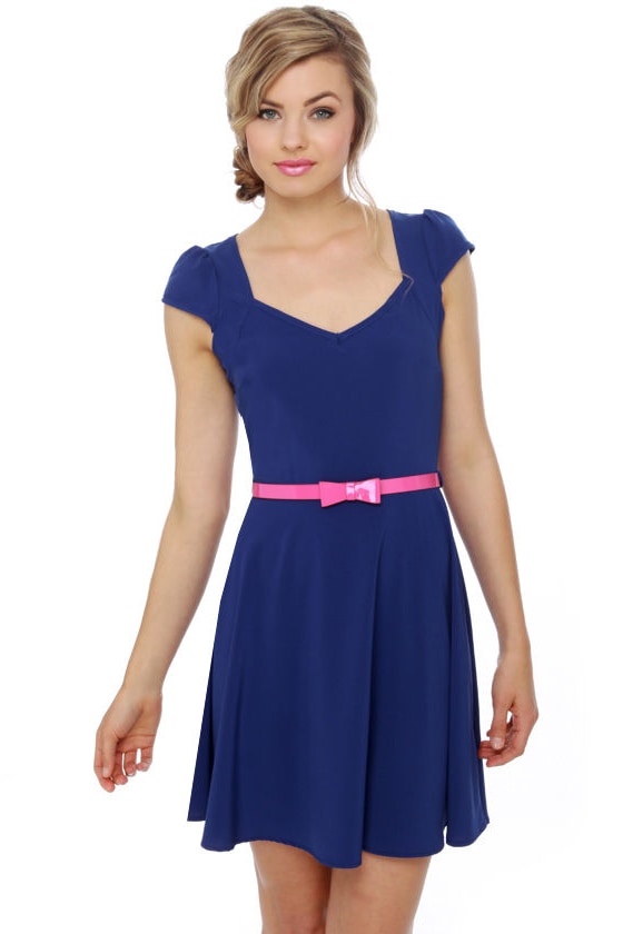 Darling Blue Dress - Retro Dress - Cap Sleeve Dress - $38.00