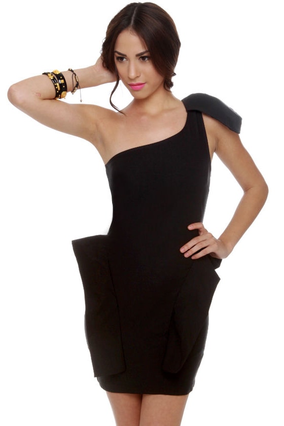 Sexy One Shoulder Dress - Black Dress - Peplum Dress - $41.00 - Lulus