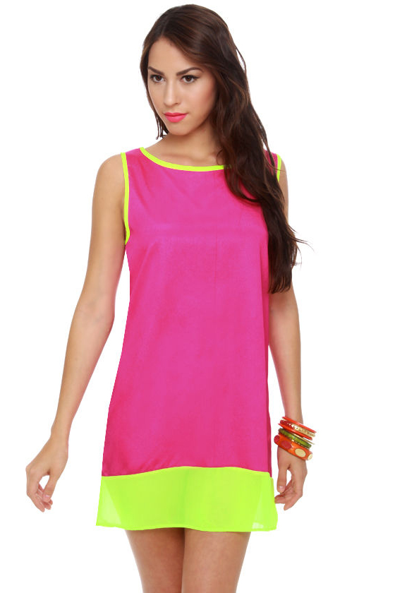 Black Light Optional Neon Yellow and Fuchsia Dress