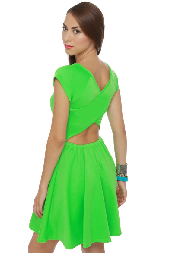 Cross and Effect Neon Green Dress