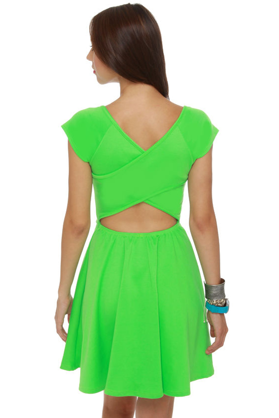 neon green short dress Neon Green Halter Neck Short Dress