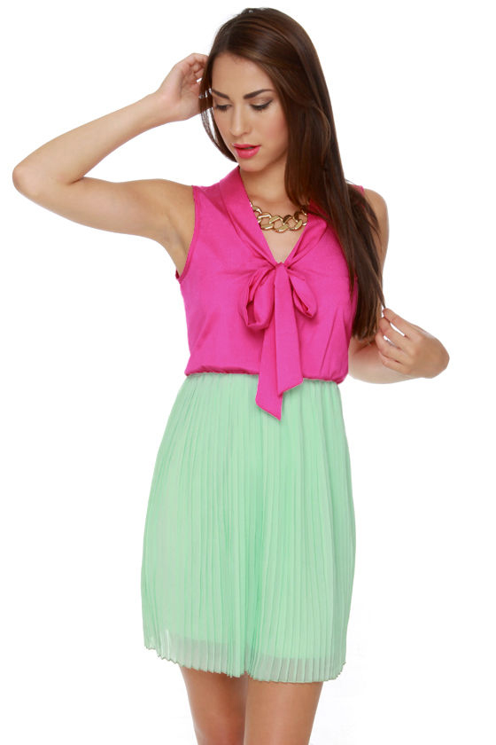 Top Story Mint and Fuchsia Dress