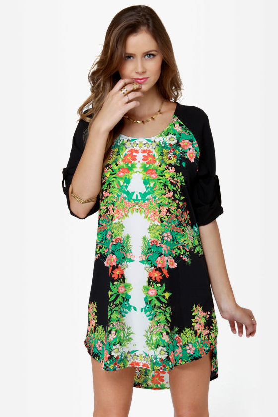 Botany Books Black Floral Print Dress