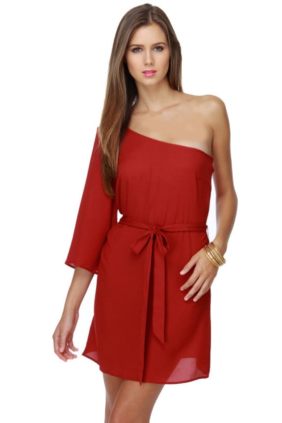 Shimmery One Shoulder Dress - Red Dress - One Shoulder Dress - $24.00 ...