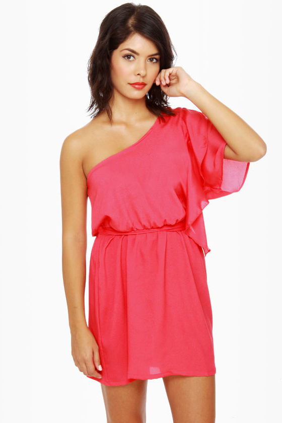 Cute and Kissable One Shoulder Coral Red Dress