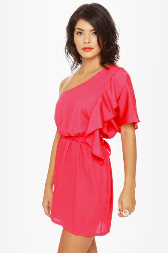 Cute and Kissable One Shoulder Coral Red Dress