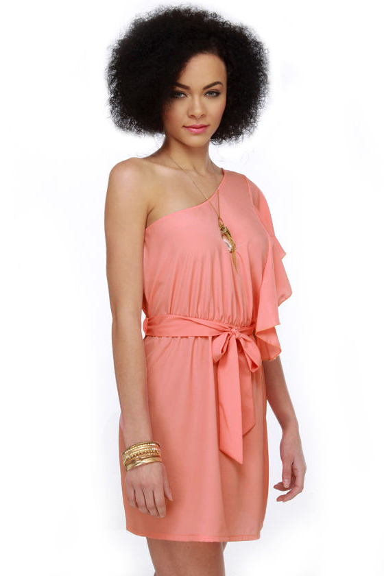 Cute and Kissable One Shoulder Carnation Pink Dress