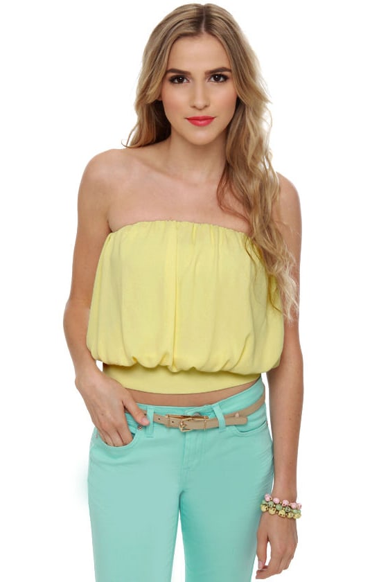 yellow ruffle tube top
