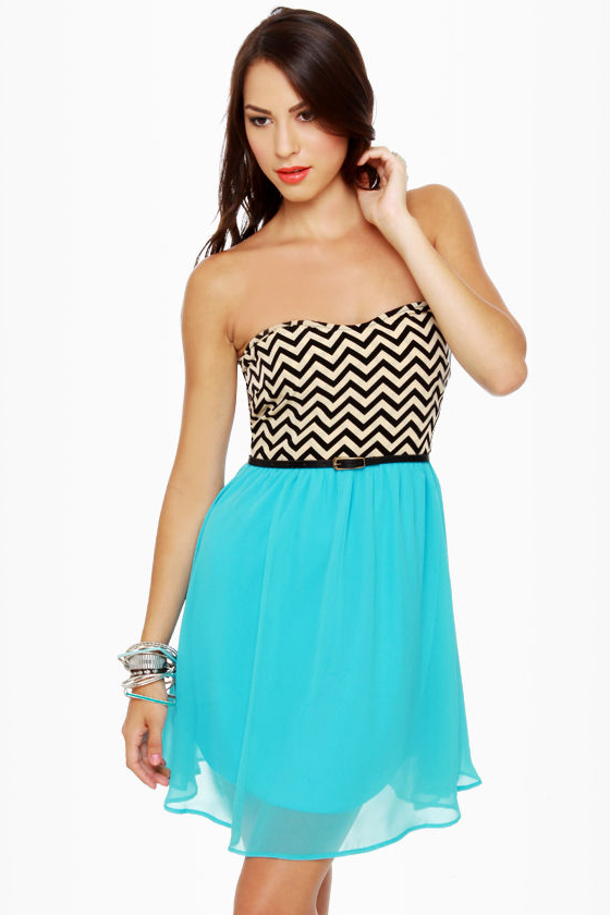 Zag, You're It Aqua Blue Print Dress